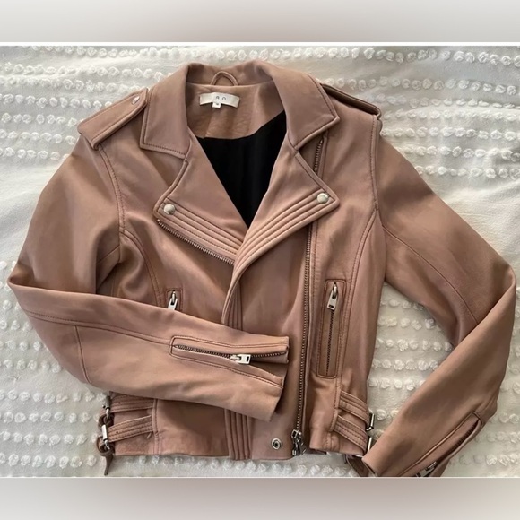 IRO (intermix) Women's Hana Leather Moto Jacket -blush pink- size 38 - Picture 3 of 8